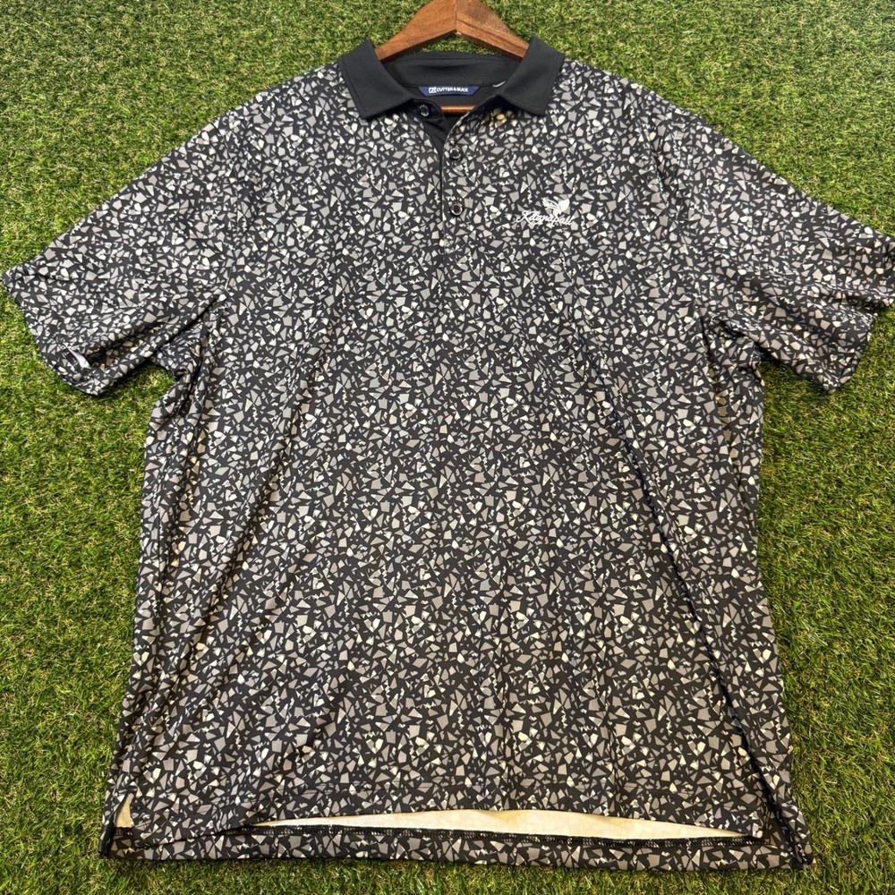 Cutter & Buck Mens Kaanapali Golf Polo Shirt Black Grey Mosaic Print Size XL